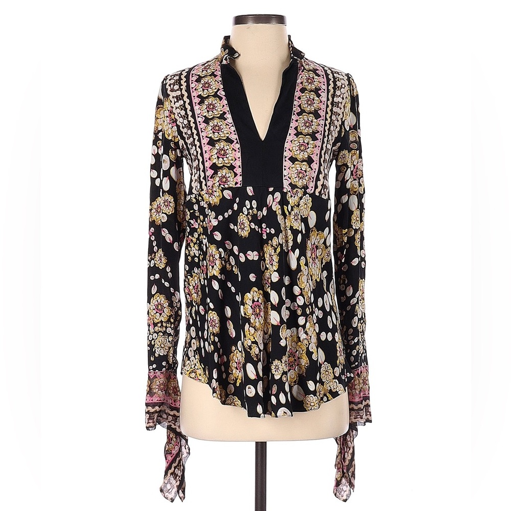 Diane von Furstenberg Black/Floral Silk Blouse size small - Picture 1 of 6